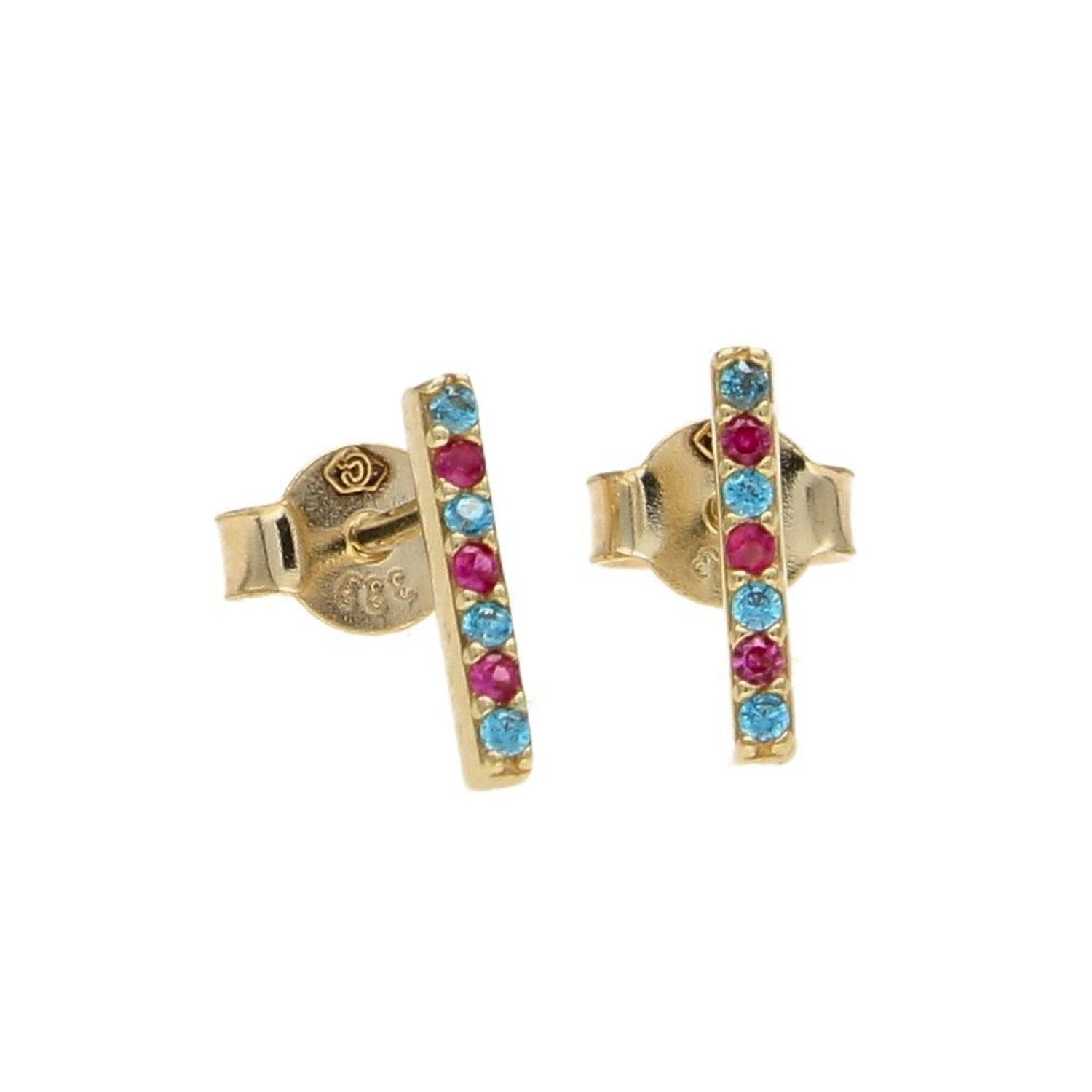 Złote kolczyki 333 patyczki z niebieską i różową cyrkonią KL 3345C.jpg